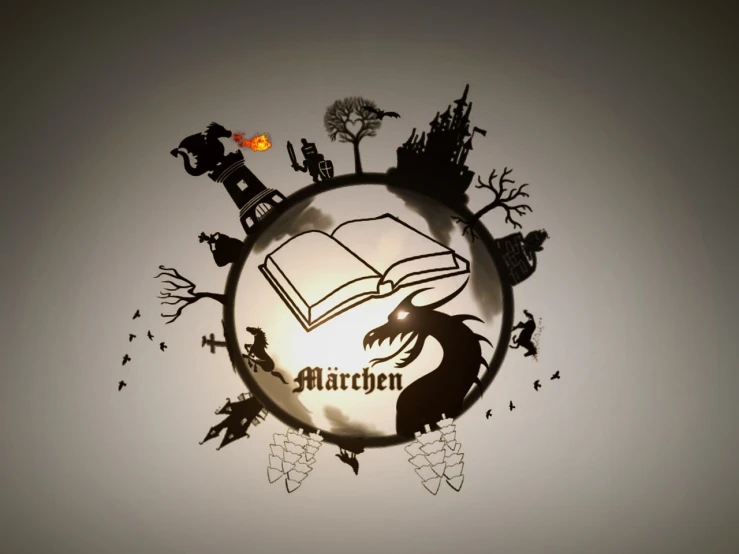 a clock mounted to the side of a wall, a storybook illustration, by Marion Wachtel, conceptual art, lighting. fantasy, medieval globe, character silhouette, michael weisheim beresin