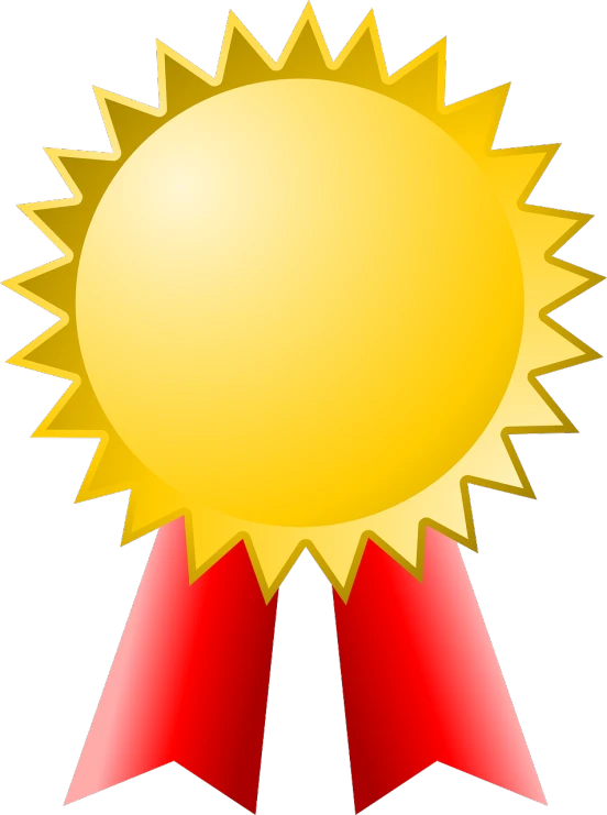 a gold medal with a red ribbon around it, pixabay contest winner, fine art, no gradients, very sunny, gooey, star