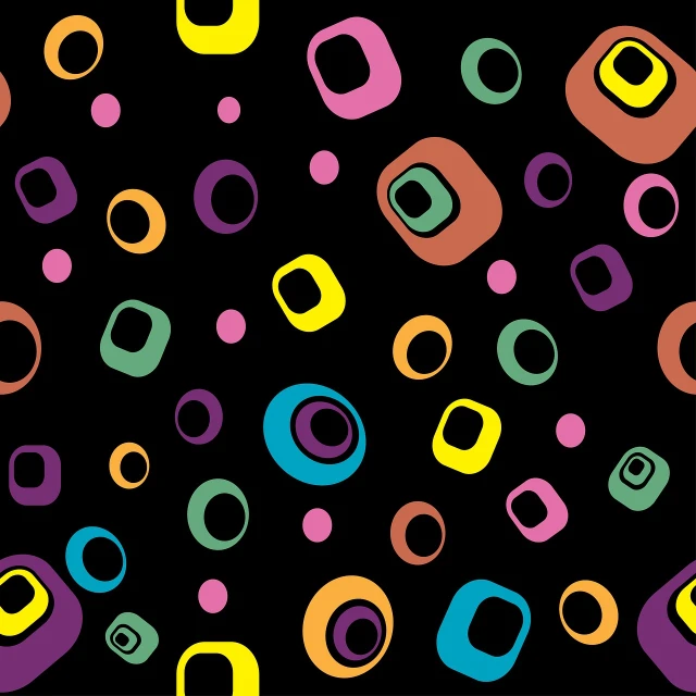 a bunch of different colored circles on a black background, vector art, inspired by Georges Lemmen, squares, yummy, an illustration, psychedelic illustration