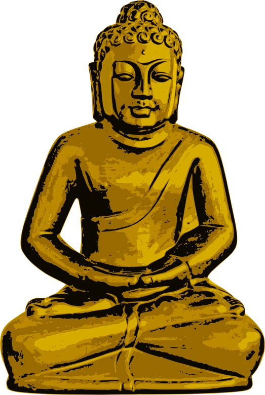 a golden buddha statue sitting in a meditation position, inspired by Masamitsu Ōta, colored screentone, jpeg artifact, sri lanka, compressed jpeg