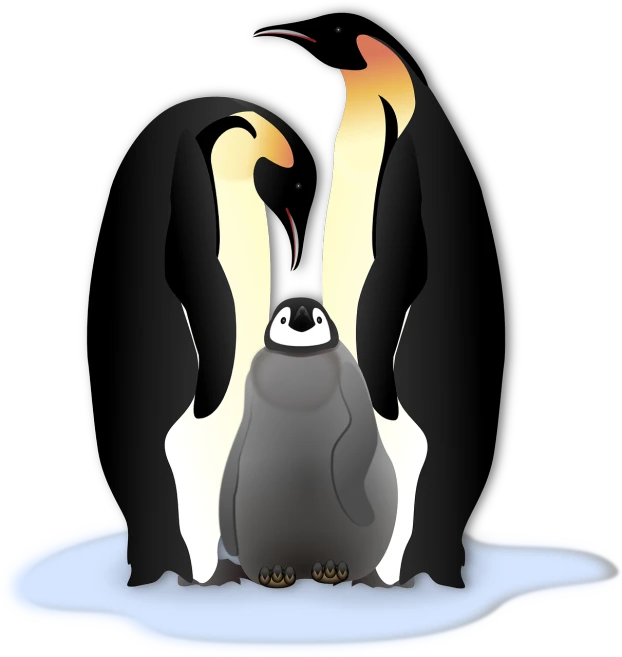 a couple of penguins standing next to each other, an illustration of, figuration libre, family photo, clipart, computer generated, luxurious