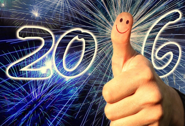 a person giving a thumbs up with fireworks in the background, a stock photo, by Jakob Gauermann, trending on pixabay, the year 2089, highly detailed photo of happy, 2 0 s, digitally painted