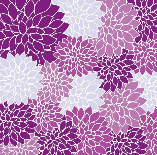 a pattern of purple and white flowers, vector art, by Ayako Rokkaku, shutterstock, art deco, dahlias, beautiful flower, 2 colour print, color”