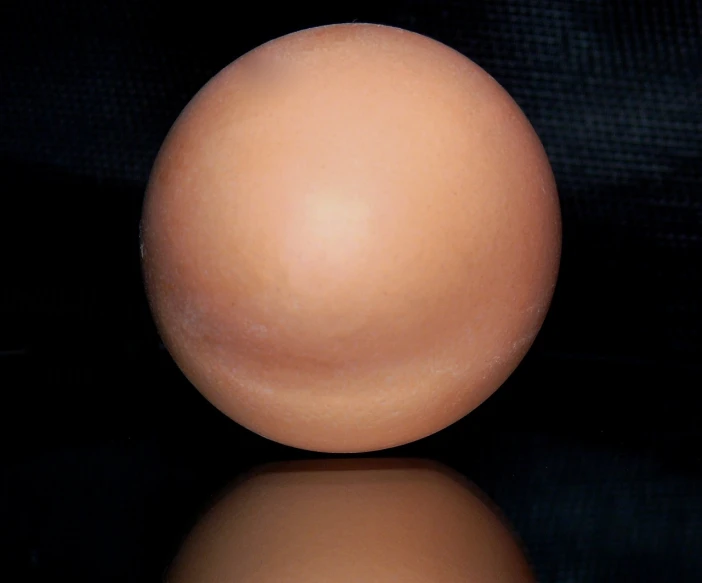 a brown egg sitting on top of a black surface, a pastel, by Jan Rustem, flickr, silicone skin, peach, ghost sphere, round-cropped