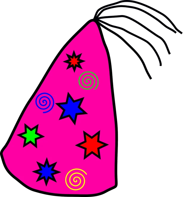 a pink party hat with stars and swirls, inspired by Bernd Fasching, pop art, [ fireworks in the sky ]!!, ( ( ( colorful ) ) ), cape, edited