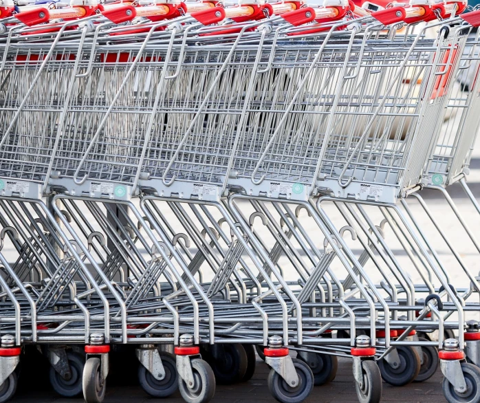 a row of shopping carts sitting next to each other, a photo, by Jakob Gauermann, realism, packshot, detailed zoom photo, 🦩🪐🐞👩🏻🦳, stock photo