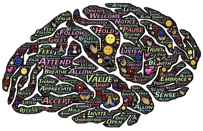 a drawing of a brain made up of words, trending on pixabay, psychedelic art, perception of value, effective altruism, metal brain!!, welcoming attitude