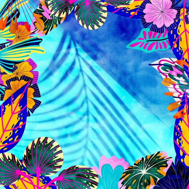 a picture of a picture of a picture of a picture of a picture of a picture of a picture of a picture of a picture of a, a digital painting, by Jeka Kemp, shutterstock contest winner, neo-fauvism, elegant tropical prints, background with complex patterns, watercolor ink illustration, vibrant blue