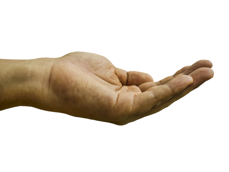 a close up of a person's hand holding something, a stock photo, by Dan Christensen, shutterstock, renaissance, on black background, half turned around, worthless, palm body