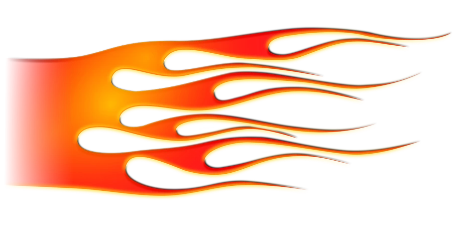 a red and yellow flame on a black background, a digital rendering, inspired by Rodney Joseph Burn, flickr, digital art, orange racing stripes, googie motifs, long flowing fins, close-up!!!!!!
