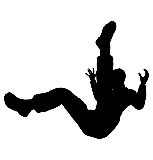 a silhouette of a man falling in the air, a picture, shutterstock, figuration libre, detailed illustration, accident, high contrast illustration, crawling