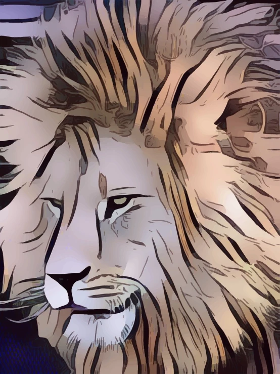 a close up of a face of a lion, inspired by Leo Leuppi, digital art, anime graphic illustration, scratched, focused photo, masterpiece illustration