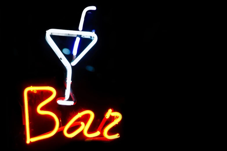 a neon sign for a bar with a drink in it, high res photo