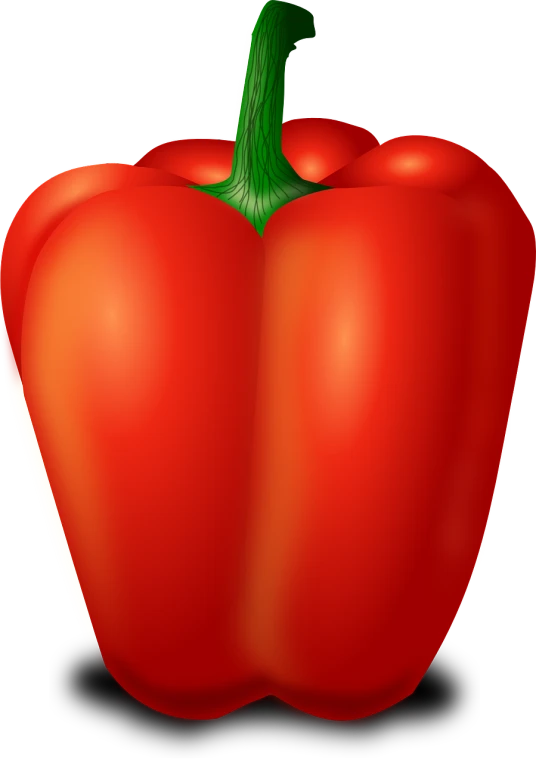 a red bell pepper on a black background, a raytraced image, computer art, screen cap, ms paint drawing, [ mystic, peach