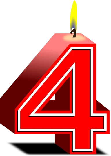 a birthday candle with the number 4 on it, by Stefan Gierowski, persona 4, red colored, the 4th dimension, square