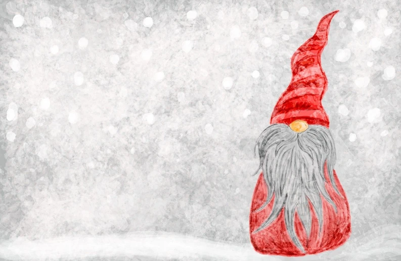 a drawing of a gnome in the snow, inspired by Ernest William Christmas, shutterstock contest winner, dry brush background colors, red and grey only, mixed media style illustration, hd wallpaper