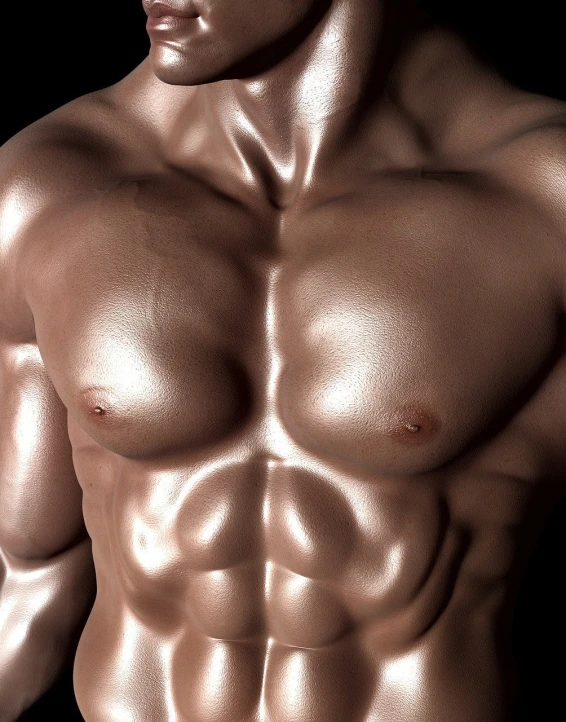 a close up of a man with no shirt on, a digital rendering, plasticien, huge glistening muscles, hyperedetailed photo, fully body photo, smooth contours