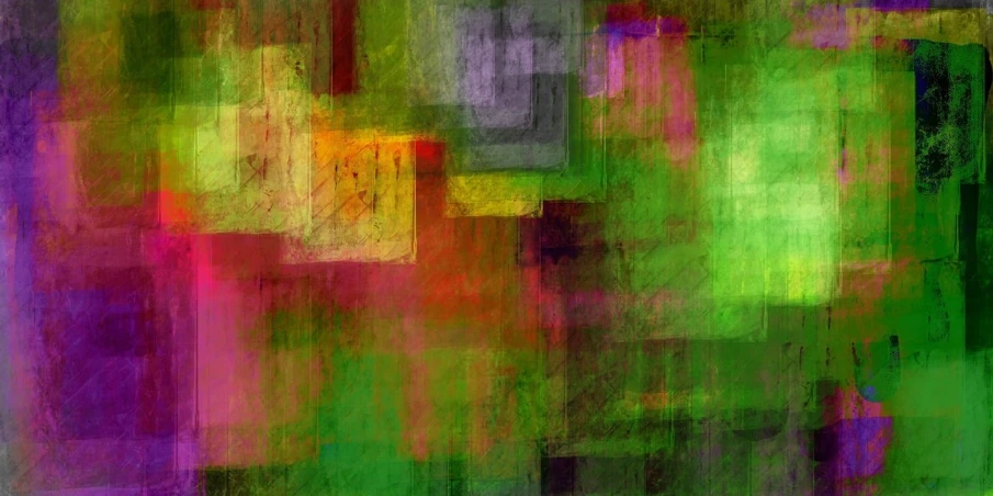 a multicolored abstract painting of a city, a digital painting, flickr, chalk texture on canvas, green square, color blocks, trending on deviantarthq”