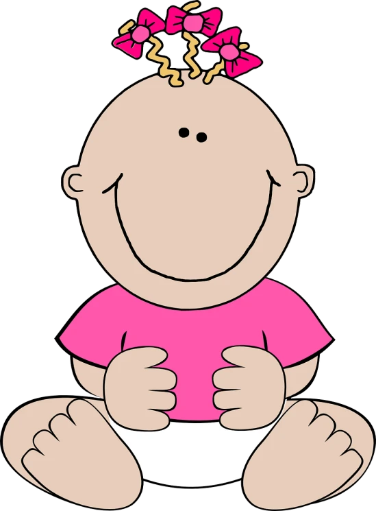 a baby girl with a bow on her head, pixabay, digital art, short cartoon strip, nipple, bald, pink and black