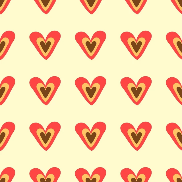 a pattern of red and brown hearts on a yellow background, tumblr, 7 0 s palette, tileable, japan, on simple background