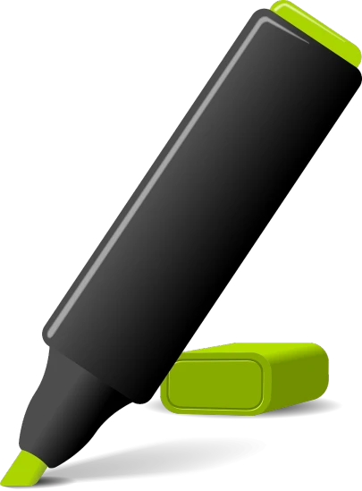 a green pen sitting on top of a piece of paper, by Viktor Oliva, digital art, black plastic, black. yellow, clip art, chalk
