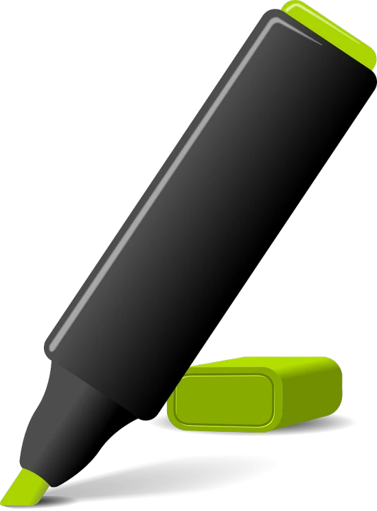 a green pen sitting on top of a piece of paper, by Viktor Oliva, digital art, black plastic, black. yellow, clip art, chalk