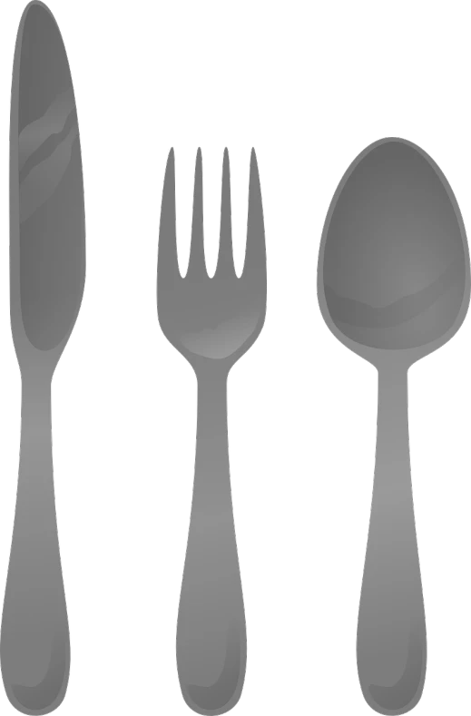 a fork, spoon and knife on a black background, inspired by Slava Raškaj, deviantart, ((oversaturated)), grayish, clipart, overview