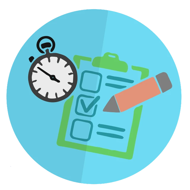 a clock and a clipboard with a checklist on it, by Matt Cavotta, pixabay, conceptual art, on a flat color black background, round, ride on time, wikihow illustration