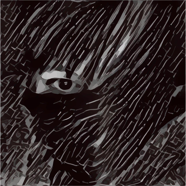 a black and white photo of a horse's face, a digital painting, inspired by Siegfried Haas, vorticism, bladerunner in the rain, woodcut style, epic 3 d abstract emo girl, hiding