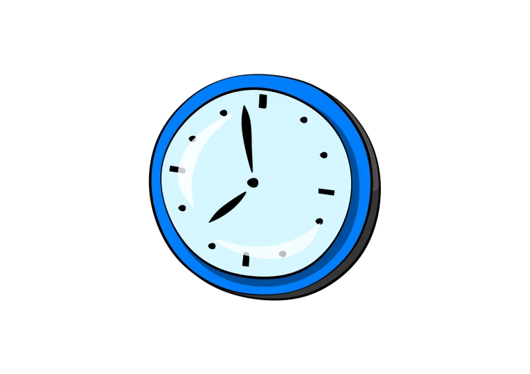 a blue and white clock on a black background, vector art, minimalism, cartoon artstyle, cartoon network stillframe, day time, this time