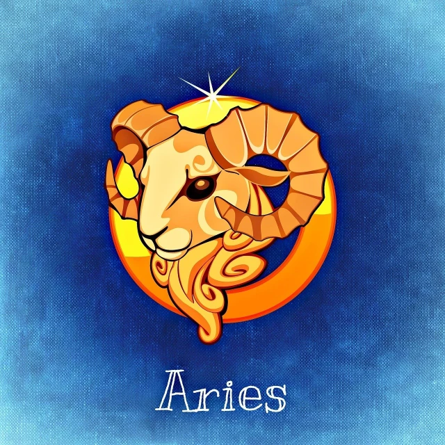 a picture of a zodiac sign on a blue background, concept art, sots art, aries fiery ram tarot, anime style illustration, concept art design illustration, a beautiful artwork illustration