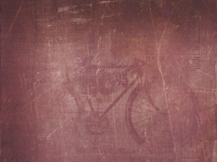 a painting of a bicycle on a wall, by Anna Füssli, flickr, soft red texture, digital background, scratches on photo, mauve background