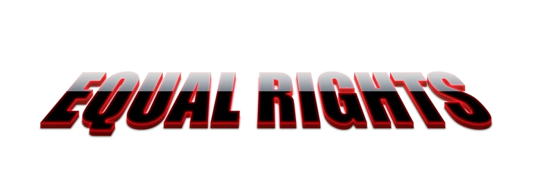 a red and black text that says equal rights, digital art, by Kurt Roesch, zbrush central, made in rpg maker, red tail lights, uncompressed png, realistic metal reflections