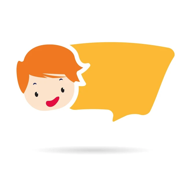 a person with a speech bubble on a white background, a picture, young cute face, red haired teen boy, wavy hair yellow theme, vector design