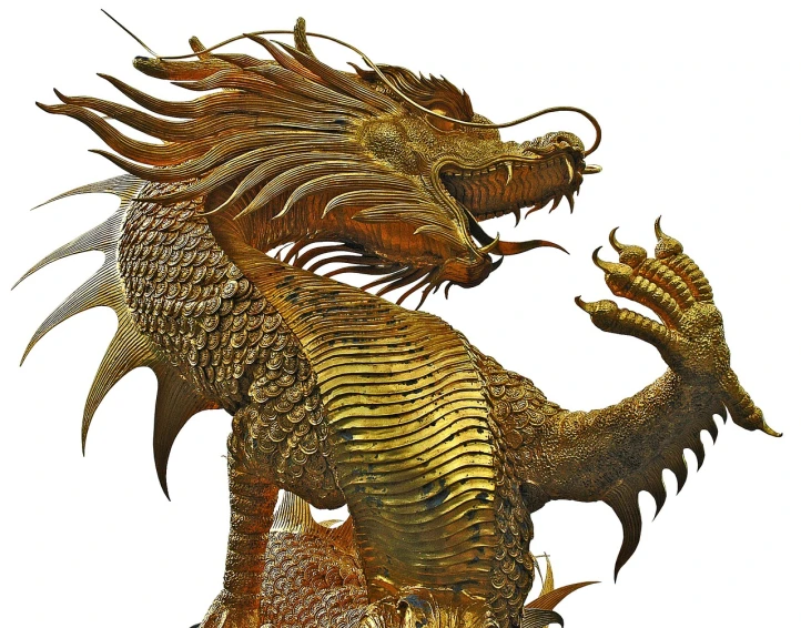 a close up of a statue of a dragon, a bronze sculpture, by Li Kan, gold and steel intricate, full res, metal, water dragon