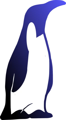 a blue and white penguin on a black background, a cartoon, inspired by João Artur da Silva, hurufiyya, low purple flame, inkscape, [ [ soft ] ], silhouette!!!