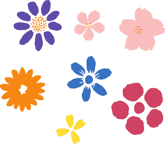 a bunch of different colored flowers on a black background, vector art, inspired by Andy Warhol, deviantart, seasons!! : 🌸 ☀ 🍂 ❄, super detail of each object, simplified shapes, ms paint drawing