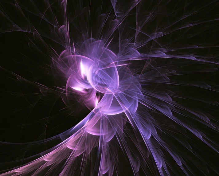 a close up of a purple flower on a black background, generative art, shards and fractal of infinity, glowing feathers, electricity aura, soft opalescent membranes