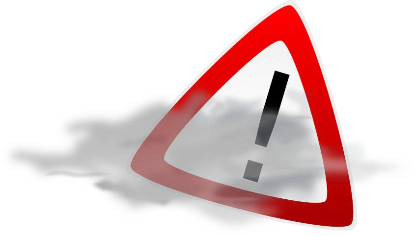 a red and white triangular sign sitting on top of a cloud, a cartoon, pixabay, graffiti, puddle of water, warning lights, extremely strong wind, silver