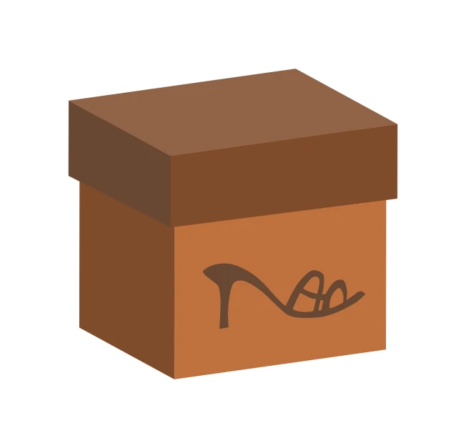 a shoe box with a shoe inside of it, an illustration of, mingei, brown color, symbol, full shot ( fs ), without frame