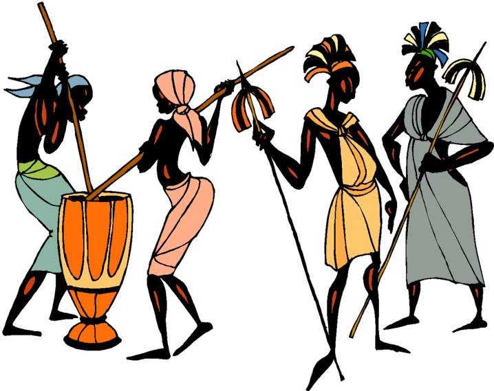 a group of people standing next to each other, an illustration of, by Odhise Paskali, figuration libre, greek amazon warrior, on a flat color black background, bahamas, parade