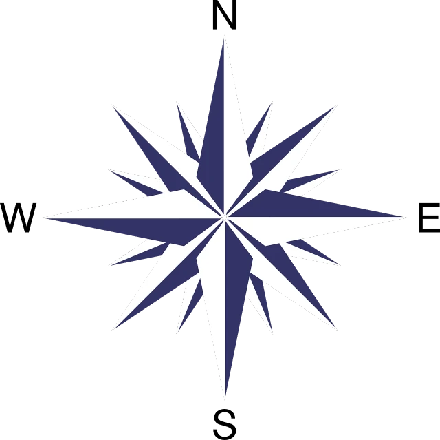 a white and blue star on a black background, art deco, wind rose, tourist destination, navy, textless