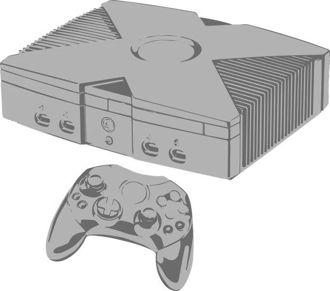a game console with a controller next to it, inspired by Andrei Kolkoutine, computer art, x - box, greyscale, taken in the late 2000s, vortex