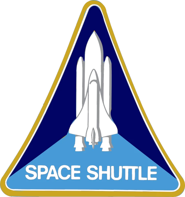 a space shuttle logo on a white background, by David B. Mattingly, full color illustration, plain uniform sky at the back, sticker illustration, still photo