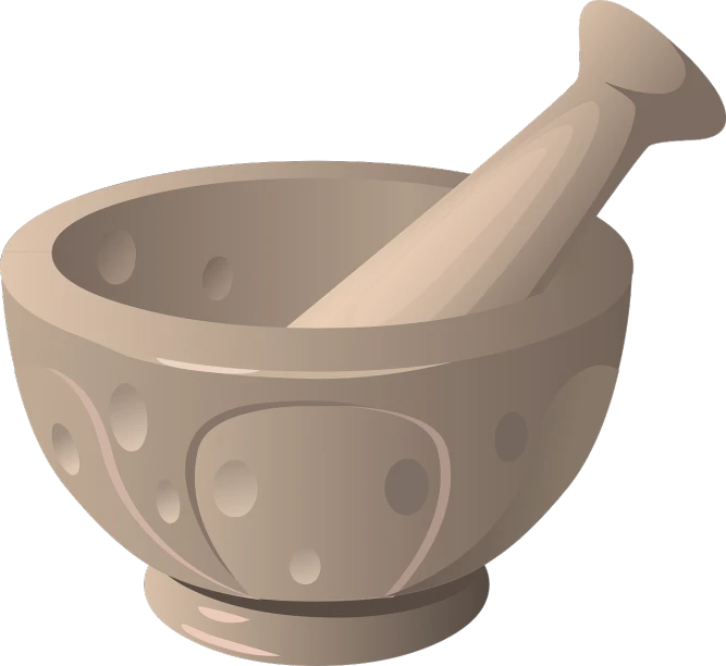 a mortar with a pestle in it, pixabay, mingei, detailed 2d illustration, ceramic, wikihow illustration, a wide full shot