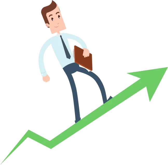 a man standing on top of a green arrow, a screenshot, trending on pixabay, charts, he is carrying a black briefcase, animated still, coming down the stairs