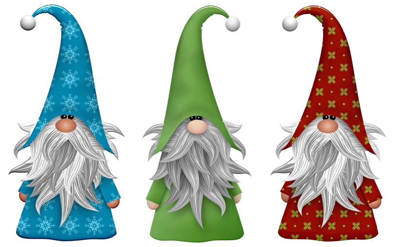 a group of three gnomes standing next to each other, digital art, trending on pixabay, digital art, decorated ornaments, avatar image, felt, uncompressed png