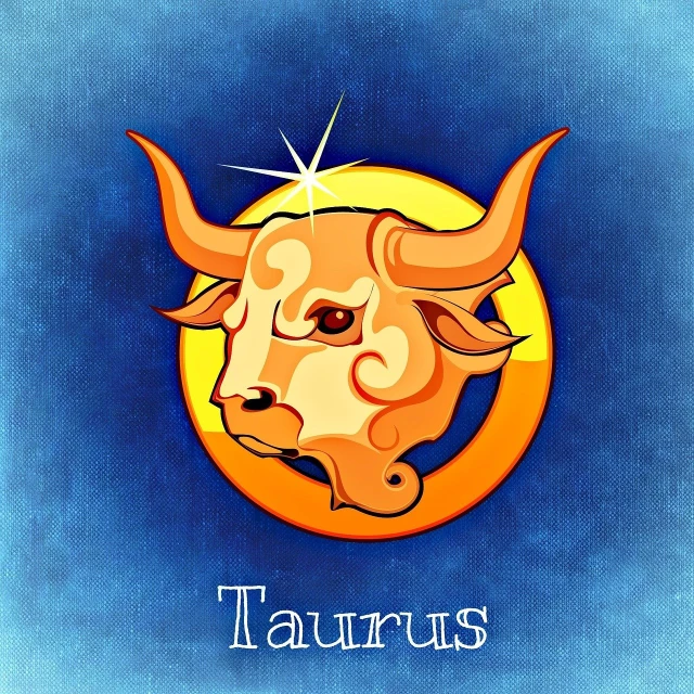 a painting of a taurus on a blue background, an illustration of, sun, realistic illustration, various artists, mascot illustration