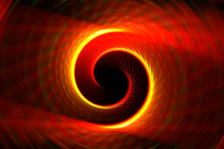 a black hole in the middle of a red background, digital art, glowing spiral background, closeup photo, red and yellow light, motion photo