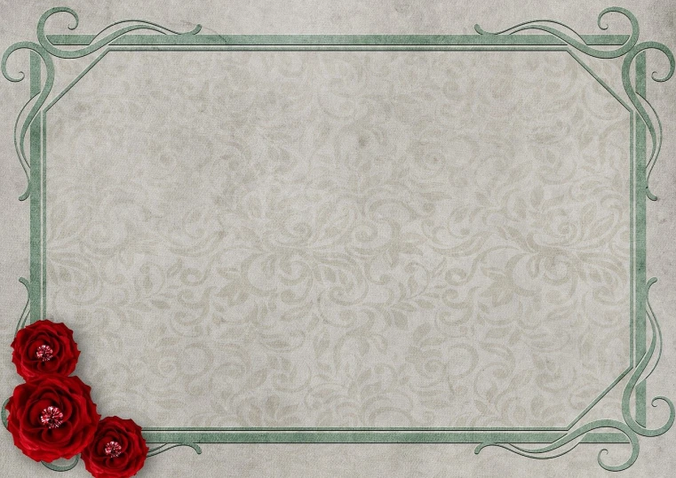 a couple of red roses sitting on top of a table, a picture, art nouveau, layout frame, resources background, wide wide shot, textured parchment background